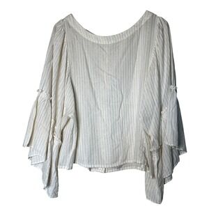 Floreat Women's Blouse Size L White Gold Stripe Ruffle‎ Sleeve Bohemian Top